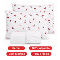 Kit Lençol Fronha Estampada 100% Algodão Percal Cama Casal Queen Solteiro Com Elástico