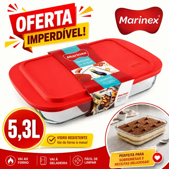 Assadeira Marinex Nadir Figueiredo de Vidro c/ Tampa 5,3 Lts