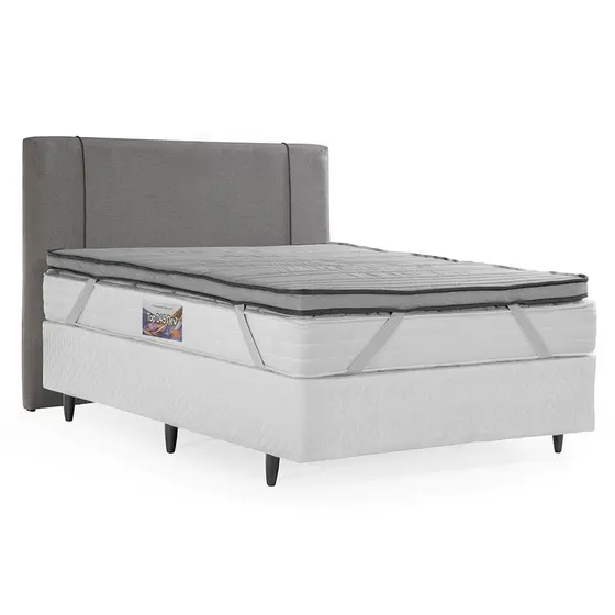 Cama Box com Cabeceira e Pillow Top Casal Herval Top D45 New, 68x138x188 cm