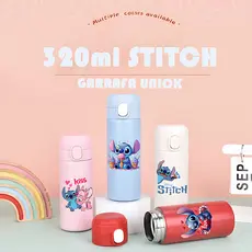 Stitch Garrafa Térmica 320ml Mini Escolar Enjoy Botão Resistente