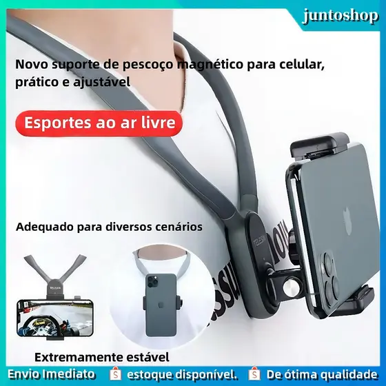 Suporte Magnético para Pescoço - Monte para Câmeras GoPro, Insta360, DJI, e Fixador Vertical para iPhone/Android