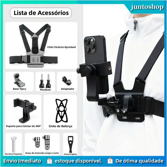 11 Kits Suporte Peito Peitoral Para Celular E Câmera Esportiva Gopro Chest Band Ajustável 360° Colete Vídeo