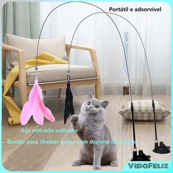 Gato Teaser Brinquedo Com Penas Varinha Interativa Engraçado De Cabo Longo Para Gatos varinha de brincar para gatos