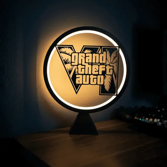 GTA 6 Luminária Gamer Grand Theft Auto VI LED | Abajur Decoração Setup Quarto | Presente Geek 3D