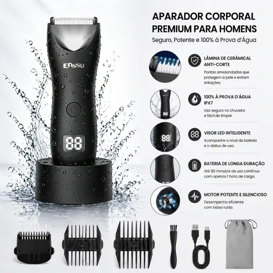 Aparador Pelos Masculino IPX7 Impermeável Corpo Inteiro Virilha Axilas Recarregável