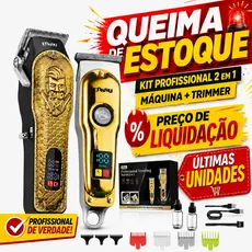 Máquina de Cortar Cabelo Profissional Sem Fio LCD + Aparador de Barba Kit 2 em 1