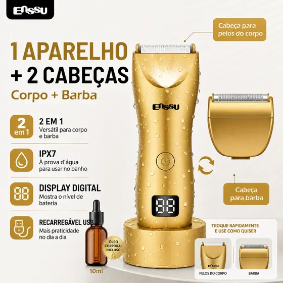 Aparador de Pelos Masculino 2 em 1 Corpo Inteiro Barba e Corpo Duas Cabeças IPX7 Sem Fio