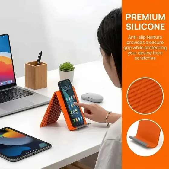 Suporte Flexível Universal Para Smartphones , Tablets E Notebooks , Moldura De Alumínio Com Silicone Antiderrapante , De