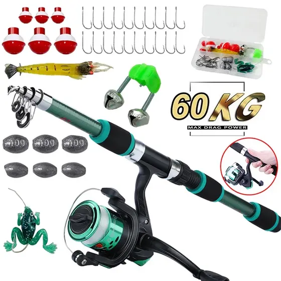 Kit Promocional Incluindo Vara De Pesca De 1,8M Carretel Com Roda Giratória E 35 Acessórios De Isca~