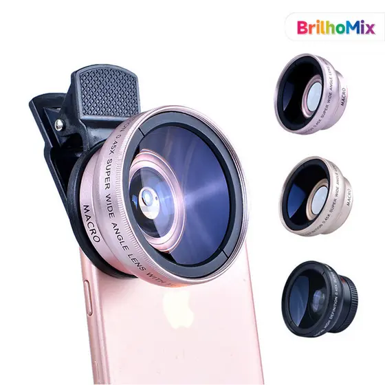 Universal Lente para Telefone com Clipe- 2 em 1 Lente Super Macro e Grande Angular