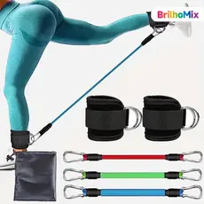 Kit de Treino Portátil com Faixas Elásticas, Tornozeleiras com Anéis D e Bolsa de Armazenamento