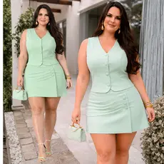 Conjunto Plus Size Feminino Saia Short e Coletinho Alfaiataria Premium