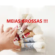 Meias Térmicas Antiterrapante Grossas Infantil de Lã de Corte Alto Para Se Aquecer no Inverno