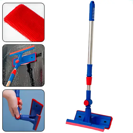 Limpador de Vidros com Esponja e Rodo Cabo Extensível 80cm Limpeza 1 or 2 Unidades para Janelas