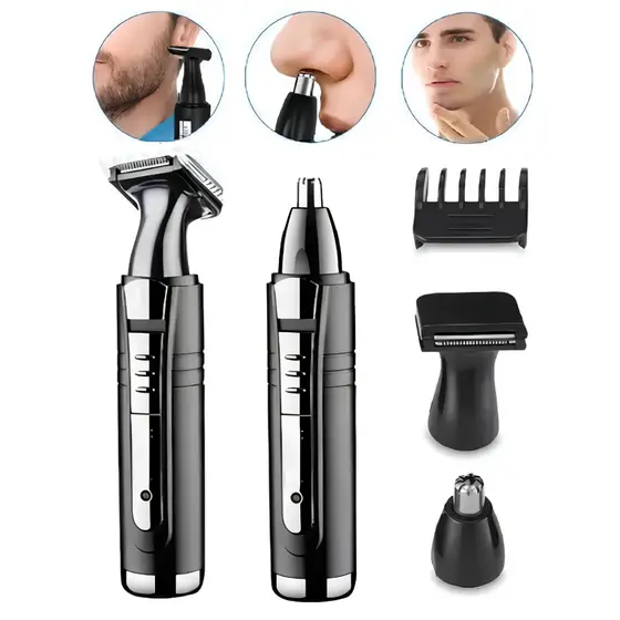 Máquina Tirar Pelos Nariz Barba Orelha Kemei KM-6511 Recarregável 2 em 1 Elétrica Aparador Masculino