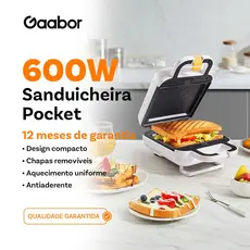 Sanduicheira Gaabor Grill Elétrico com Assadeira Antiaderente Temperatura Ajustável  Café da Manhã SM60M-WH01A