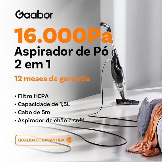 Gaabor Aspirador 2 em 1 16000Pa Sucção Forte 127V Antiembaraço Portátil Para Carro e Sofa GVCW M15A