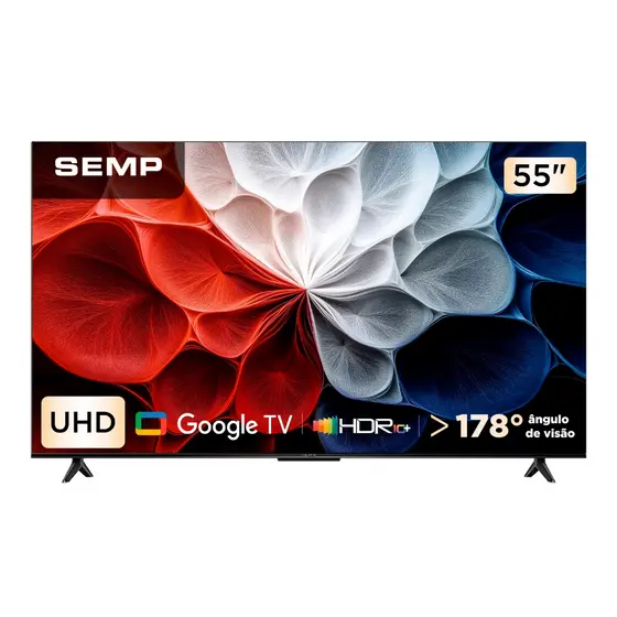 Smart TV Semp 55 Polegadas LED HVA 4K S62 WiFi Bluetooth Google TV 3 HDMI HDR10+ Dolby Audio 55S62