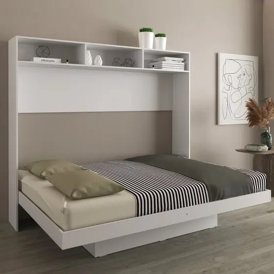 Cama Articulada Casal Nichos e Prateleiras Branco