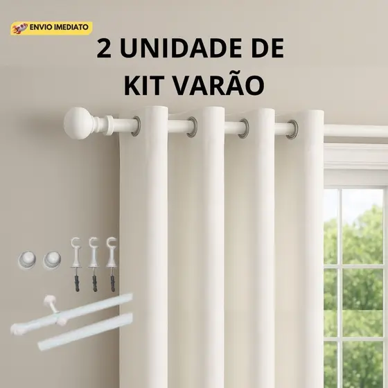 Varão De Cortina Madeira Completo Suporte Buchas E Parafusos 2,00M 19,00mm as
