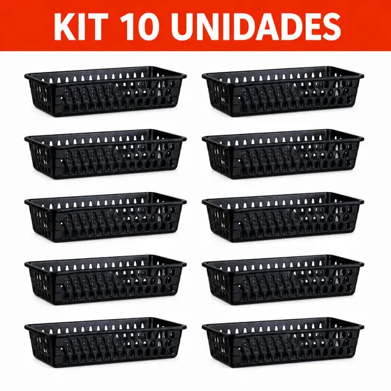 Kit Cesto Retangular Organizador Multiuso Plastico Para Cozinha Banheiro Gaveta E Armário