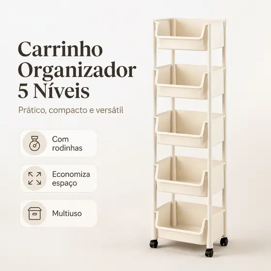 Carrinho Organizador Vertical com Rodas, Estante Multinível Plástico para Cozinha Quarto Escritório Armazenamento