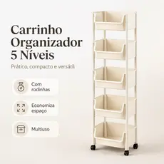 Carrinho Organizador Vertical com Rodas, Estante Multinível Plástico para Cozinha Quarto Escritório Armazenamento