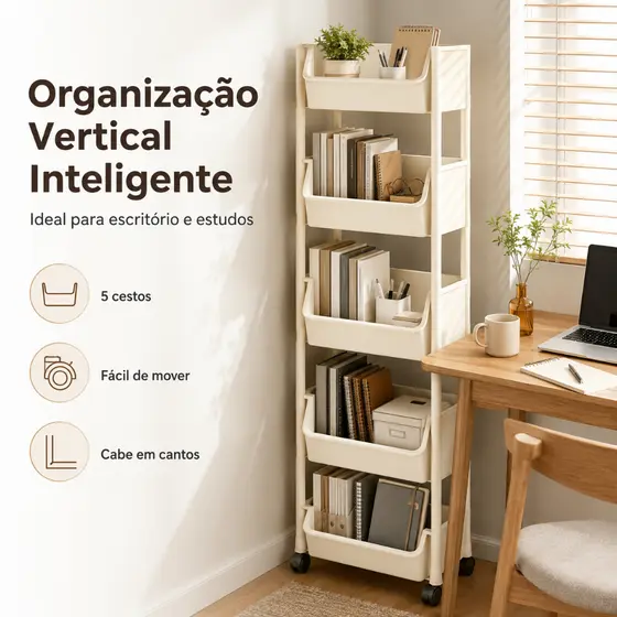 Carrinho Organizador Vertical com Rodas, Estante Multinível Plástico para Cozinha Quarto Escritório Armazenamento