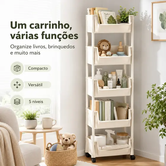 Carrinho Organizador Vertical com Rodas, Estante Multinível Plástico para Cozinha Quarto Escritório Armazenamento