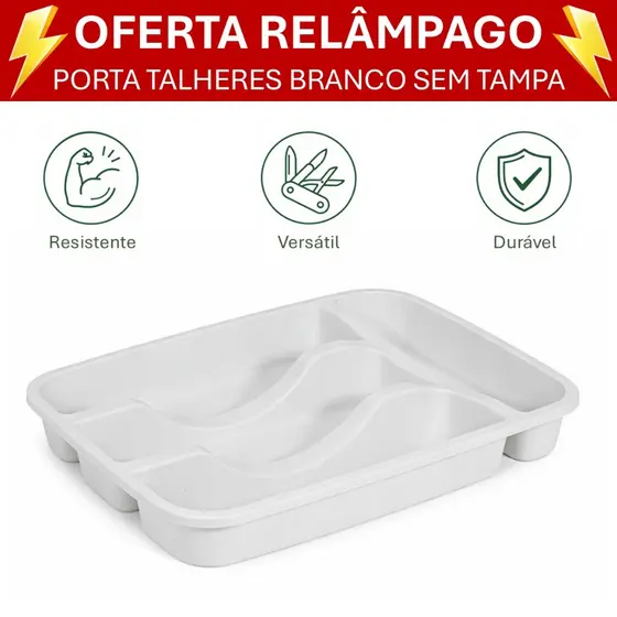 Organizador de Talheres 4 Divisórias Branco ou Preto Com ou Sem Tampa