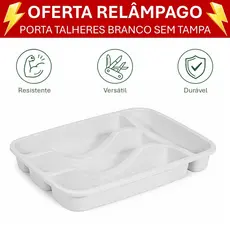 Organizador de Talheres 4 Divisórias Branco ou Preto Com ou Sem Tampa