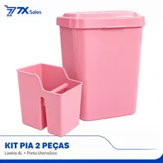 Kit Pia Lixeira 4 Litros e Porta Utensílios 2 Peças Rosa