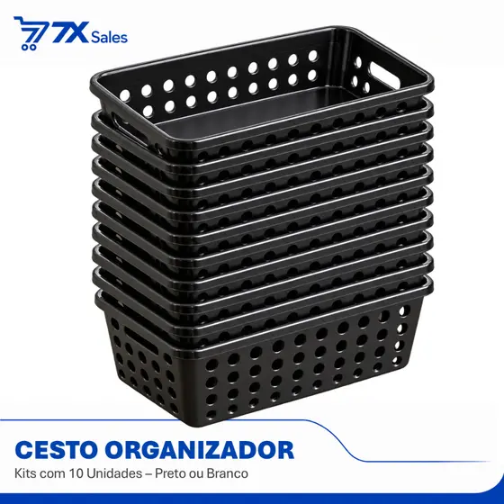 Kit 10 Cestos Organizadores Multiuso Preto ou Branco