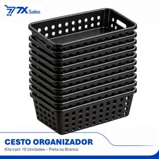 Kit 10 Cestos Organizadores Multiuso Preto ou Branco