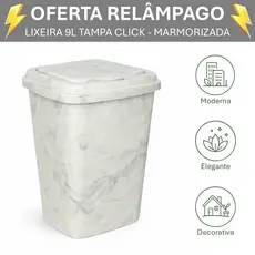 Lixeira 9 Litros Tampa Click Cinza Mármore Compacta