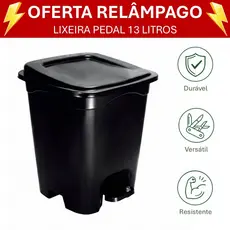 Lixeira 13 Litros Abertura por Pedal Preta Quadrada