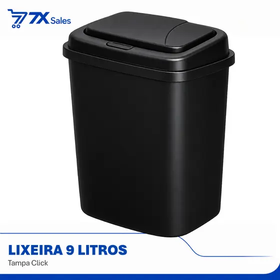 Lixeira 9 Litros Tampa Click Preta Compacta