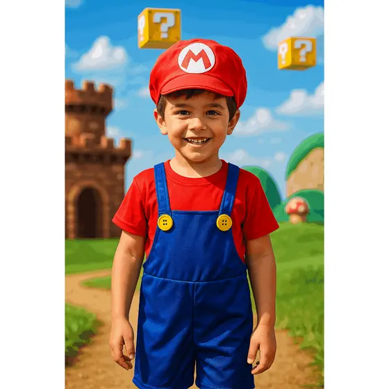 Fantasia infantil Super Mario conjunto menino FESTAS ANIVERSÁRIO CARNAVAL