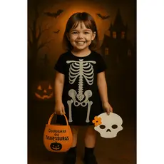 Fantasia infantil Vestido de Esqueleto Menina FESTAS ANIVERSÁRIO HALLOWEEN