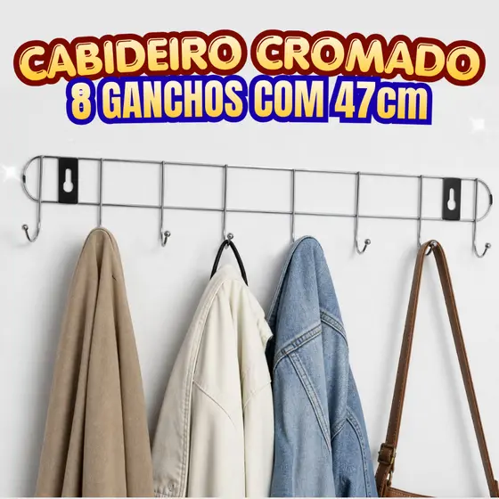 Cabideiro De Parede Suporte 8 Ganchos Aço Inox Cabide Multiuso