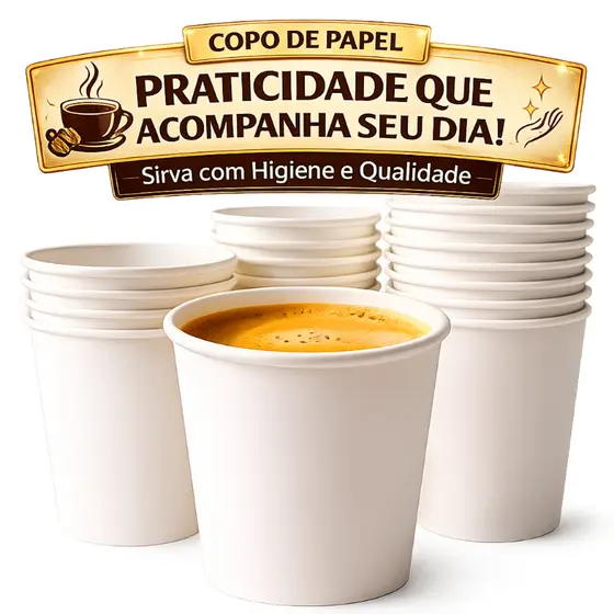 Copo de Papel 180ml Ideal para Café Bebidas Quentes Descartável e Higiênico