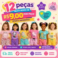 Kit até 12 peças Conjunto Infantil Menina Verão Roupa Confortável Bebê Moda Criança Estampada