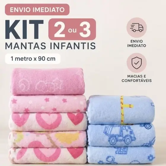 Manta Infantil Estampa Sortida 2 ou 3 unidades Kit Maternidade 1M x90Cm Chá de bebe, mantinha.