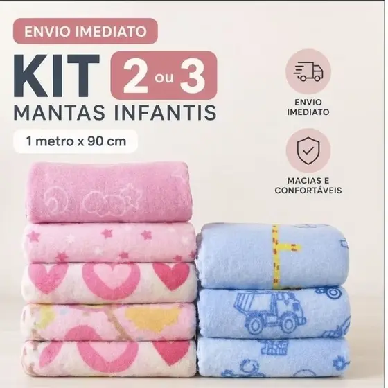 Manta Microfibra Estampa Sortida Infantil 2 ou 3 unidades Kit Maternidade 1 MT x 9 Cm Chá de bebê.