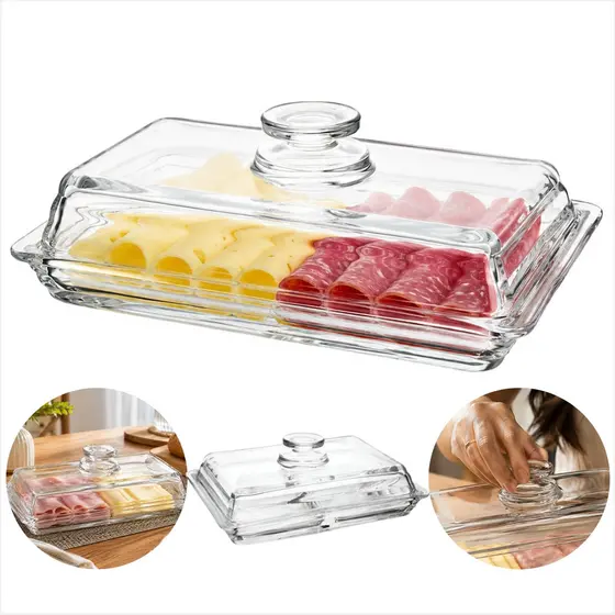 Porta Frios Vidro Transparente 20cm Com Tampa Ideal Para Queijos Presunto Salame E Embutidos