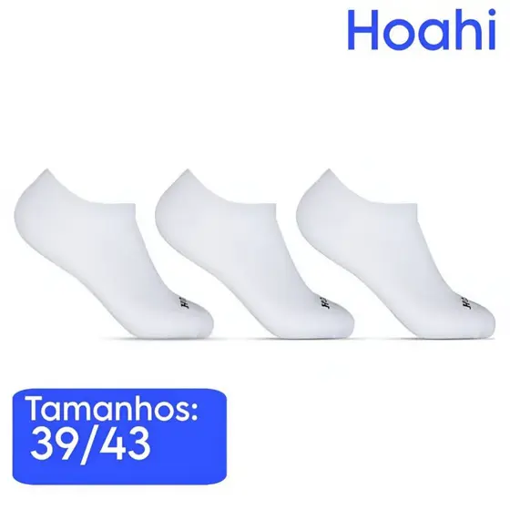 Kit 3 Meias Brancas Invisíveis HOAHI Original Algodão Legítimo Tam:39/43