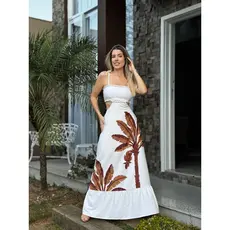 Vestido Longo Tropical com Alças de Amarrar- primavera/verão