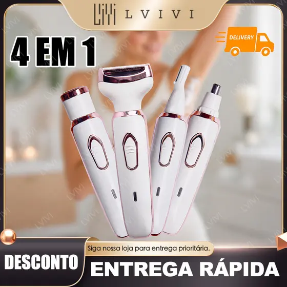 Barbeador Elétrico 4 Em 1 Para Mulheres Remoção De Pelos Corporais feminino/aparador de pelos do nariz e sobrancelhas