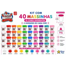 Kit 40 Potes Potinho De Massinha Massa De Modelar Divertoys