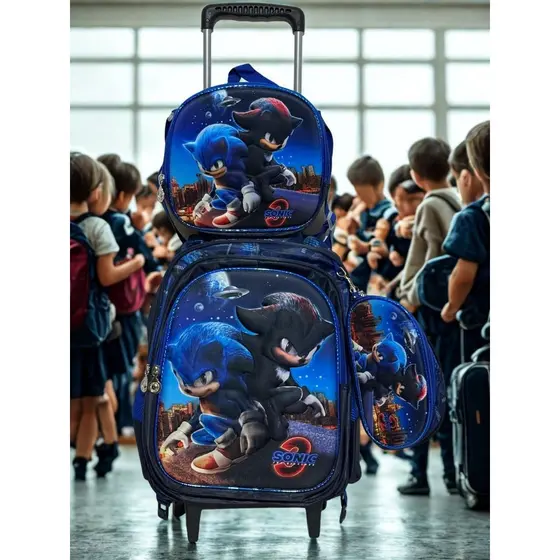 Kit Mochila Rodinha Lancheira Estojo Escolar Meninos e Meninas em 3d volta as aulas !!!